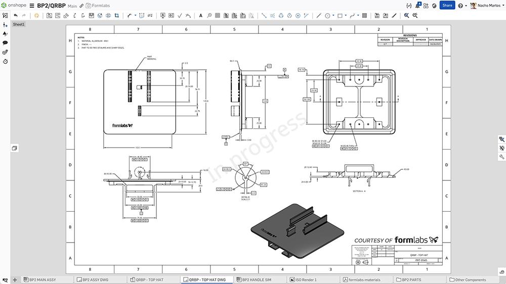 Dessin technique de la plaque de base Formlabs