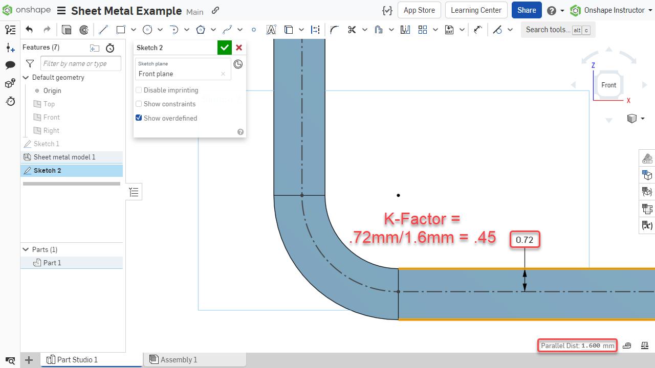An example of the K-factor in an Onshape sheet metal model