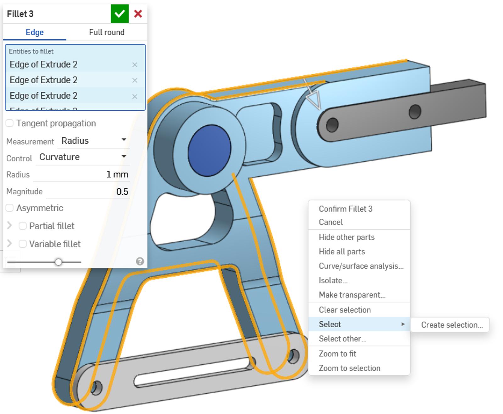 User has right clicked, hovered over Select, and is choosing Create selection