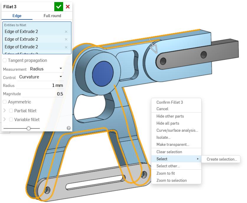 User has right clicked, hovered over Select, and is choosing Create selection