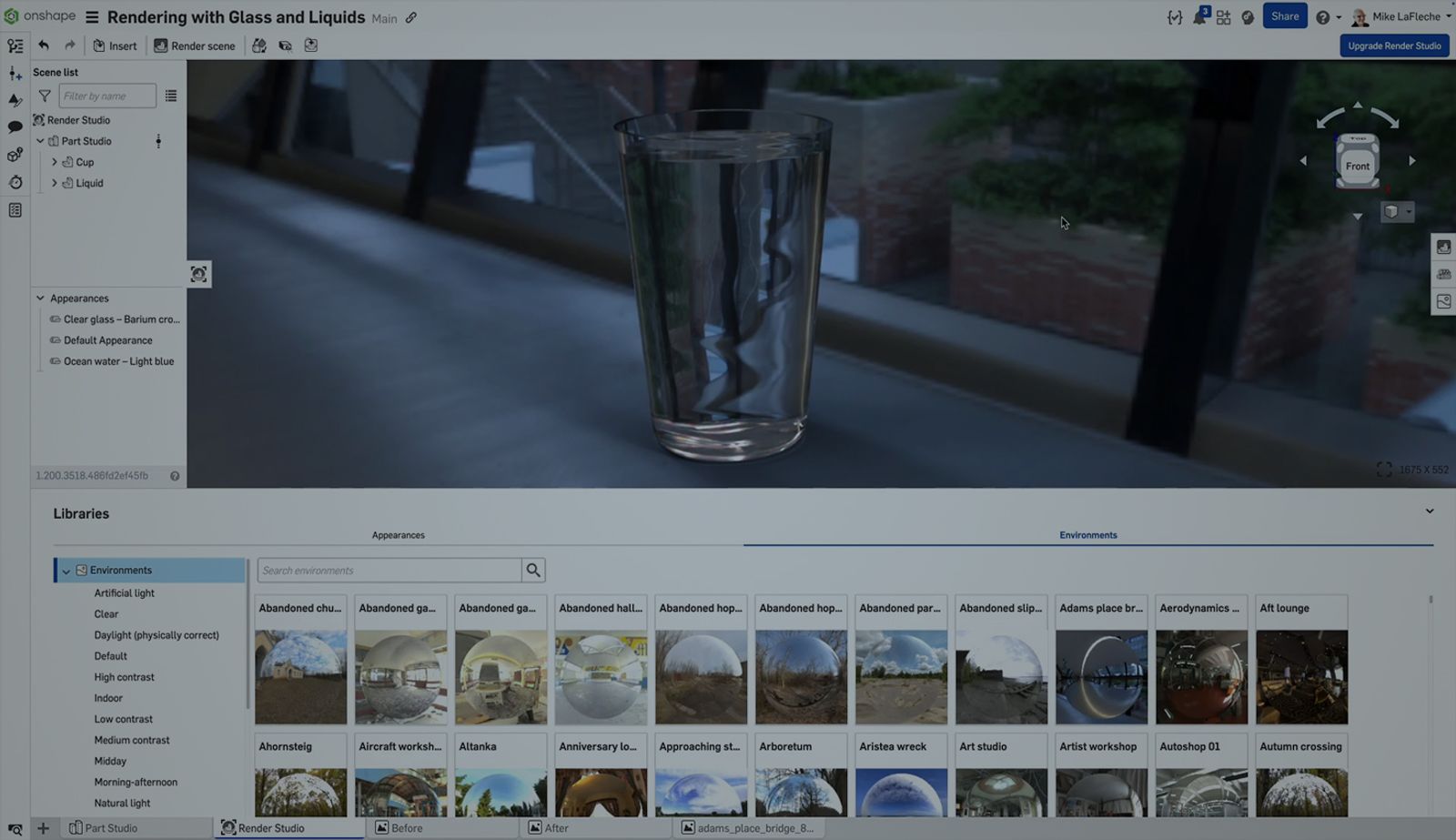 Darkened image showing Onshape Render Studio GUI