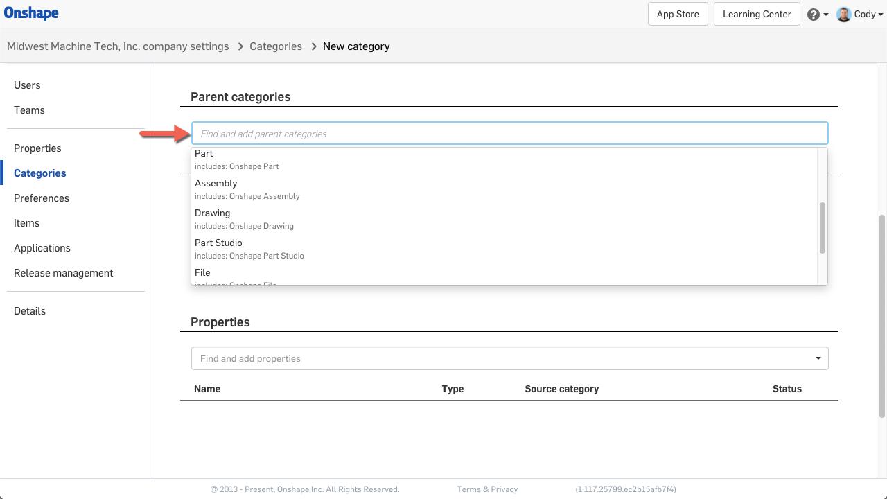 Parent Category Onshape