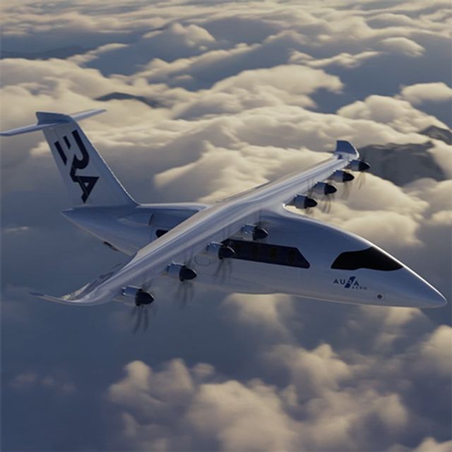 rendering of Aura Aero plane in the sky