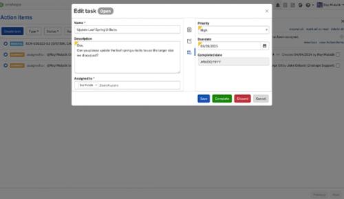 Interfaccia Onshape con la finestra di dialogo Modifica attività.