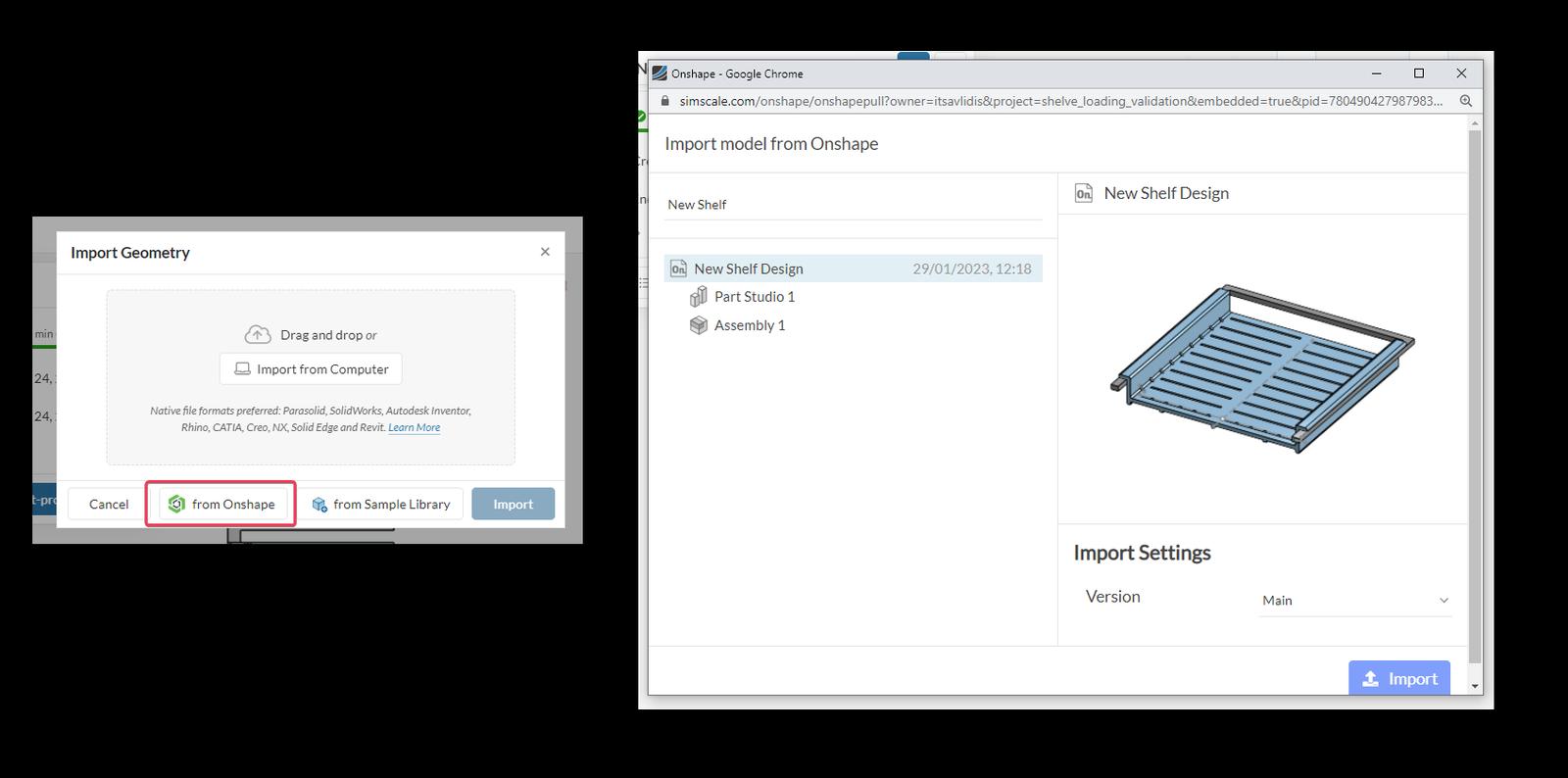 how to connect onshape and simscale