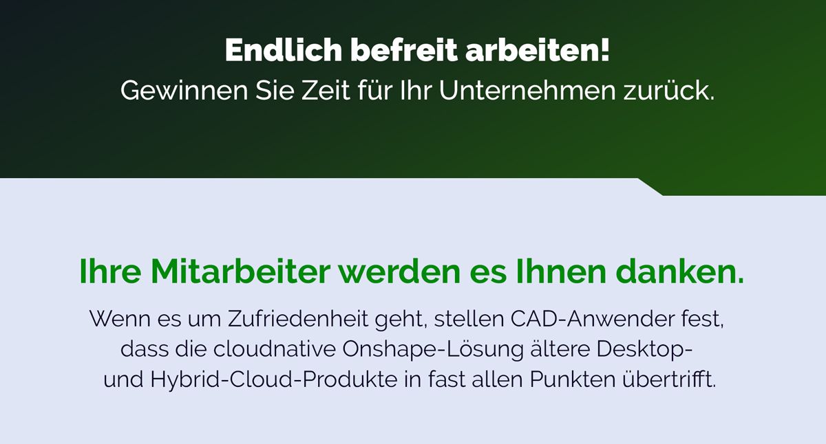 CAD users find that cloud native Onshape surpasses older desktop and hybrid cloud products across almost every attribute