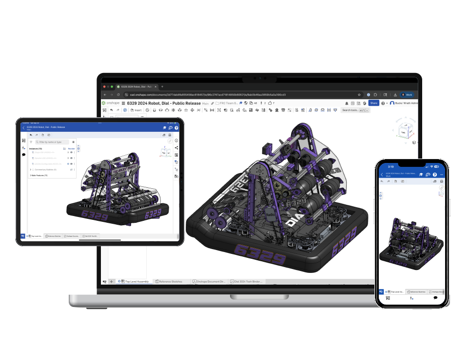 Onshape on laptop, tablet and phone
