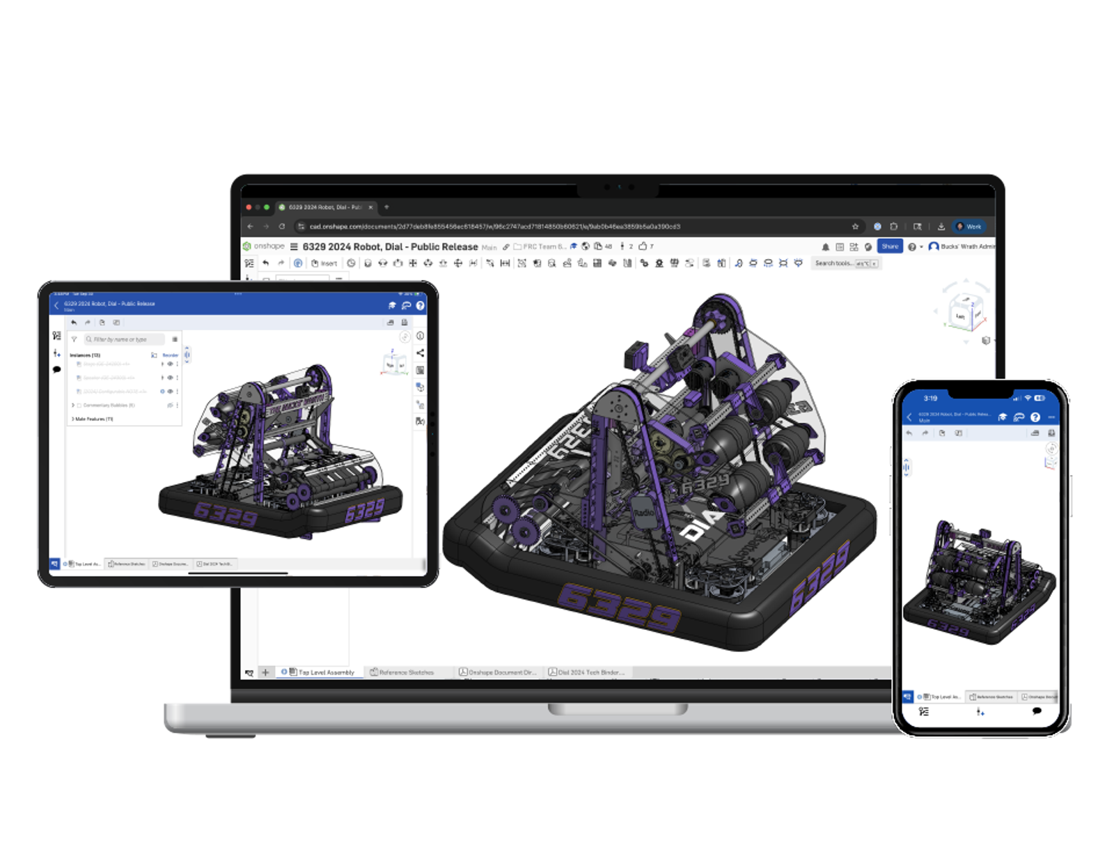 Onshape on laptop, tablet and phone