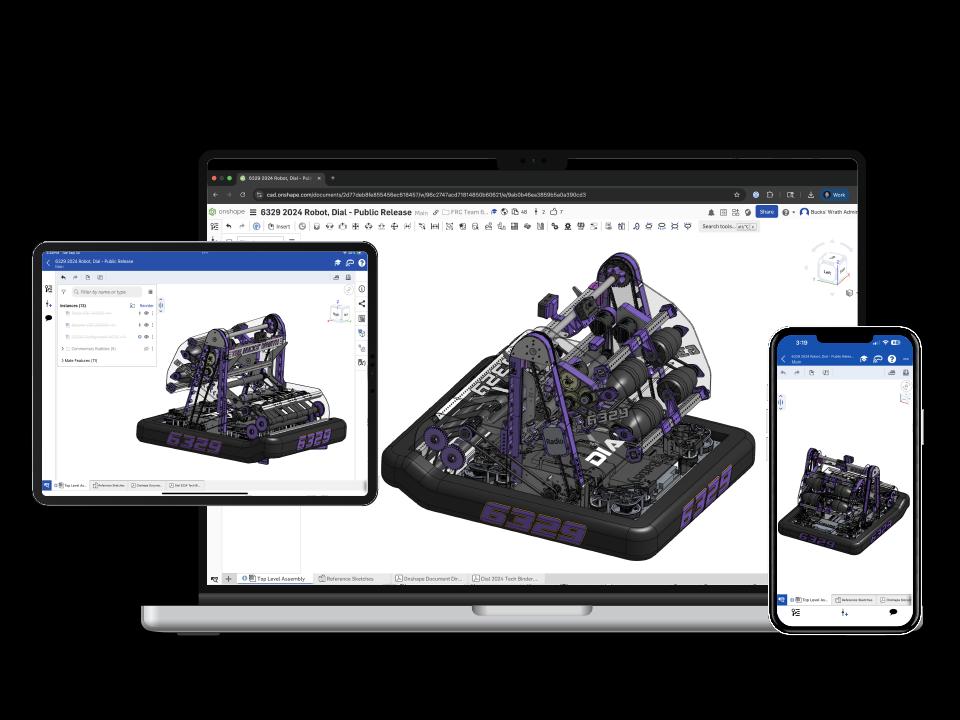 Onshape on laptop, tablet and phone
