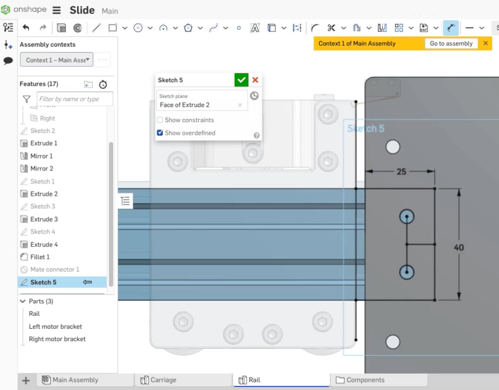 a computer screen shows a sketch of a piece of metal