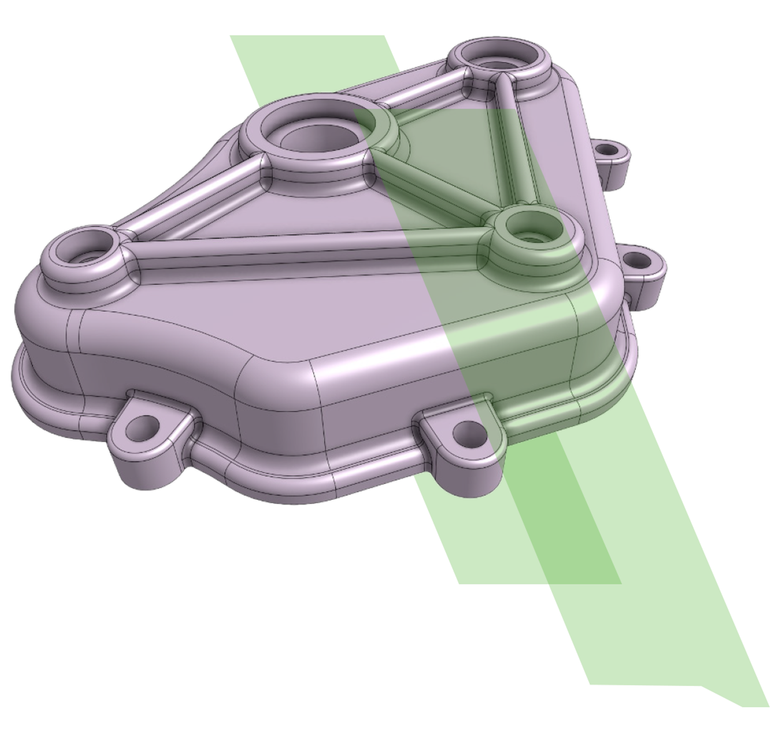 Model of a case, with decorative green lines.