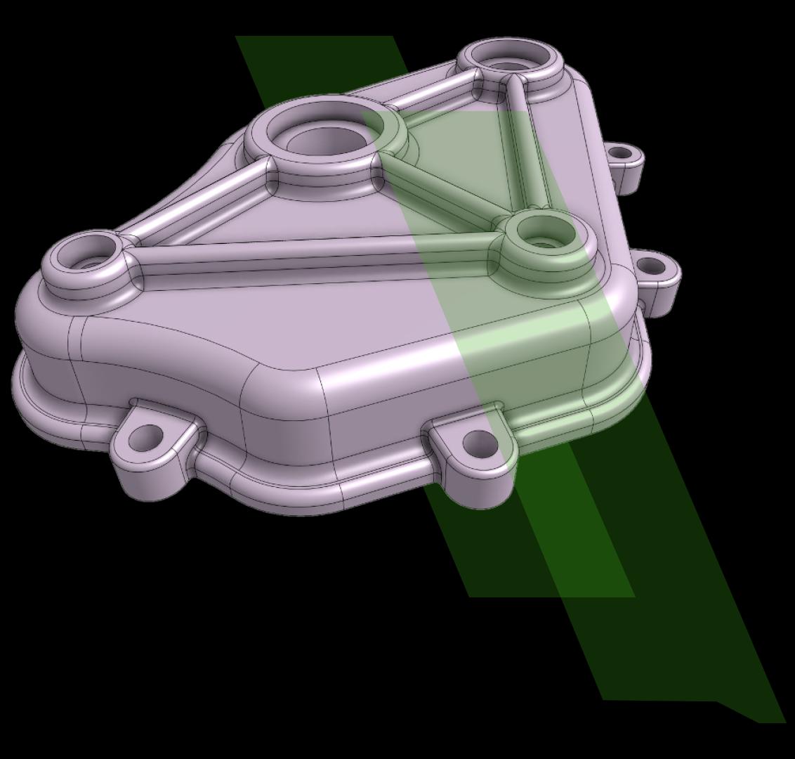 Model of a case, with decorative green lines.