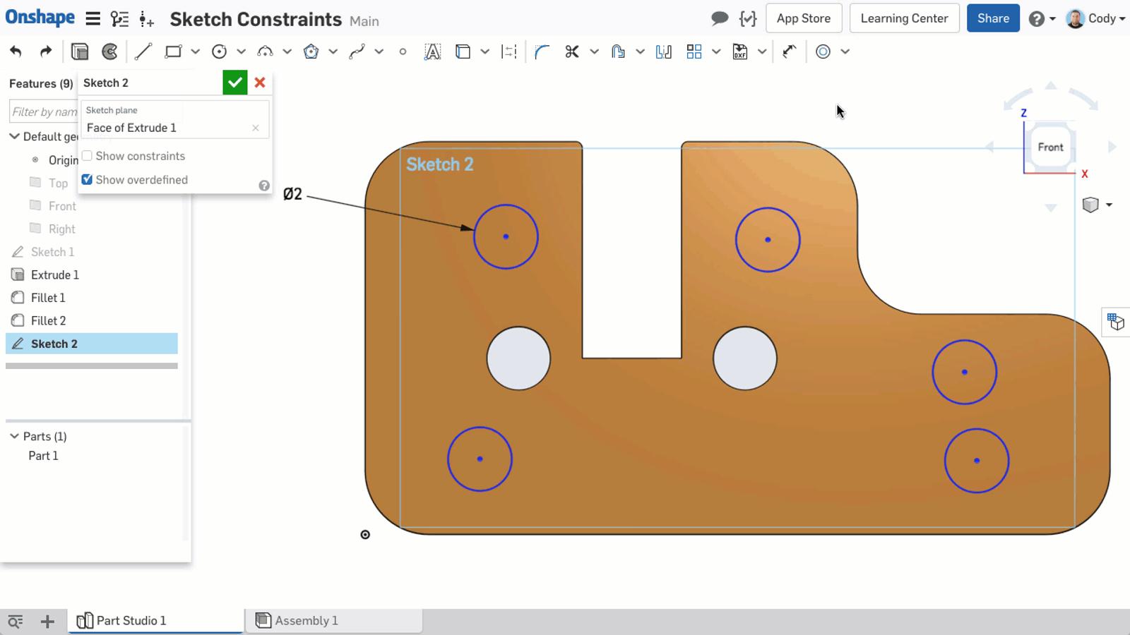 Screenshot of how to quickly create multiple constraints in Onshape.