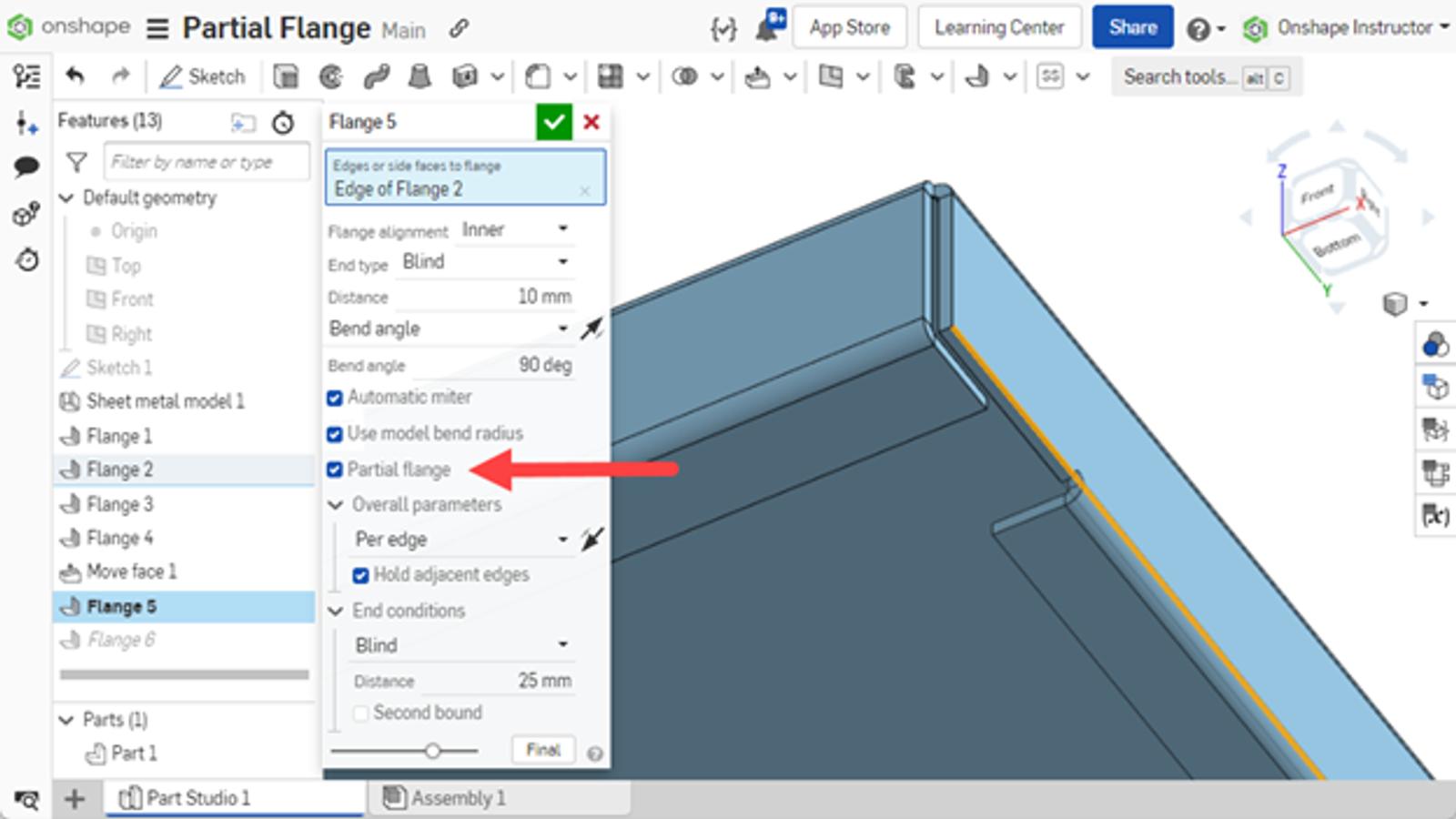 partial flange in onshape