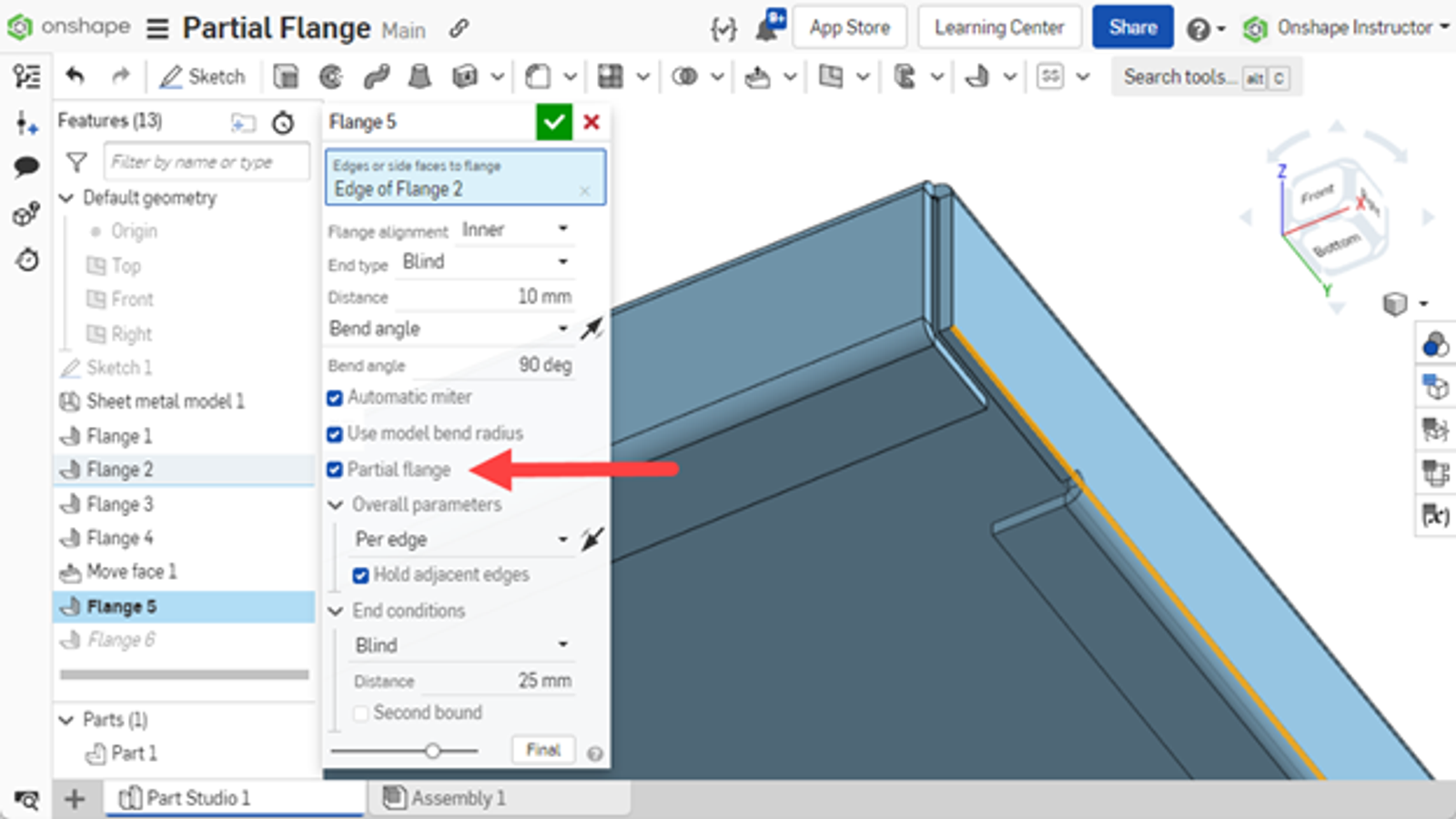 partial flange in onshape