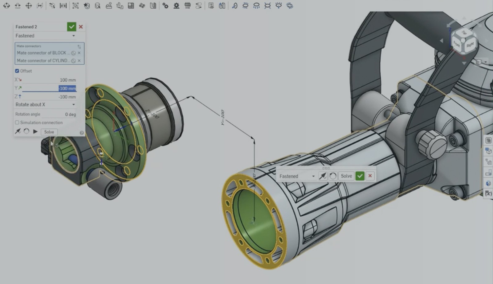 Onshape interface displaying a large jackhammer assembly