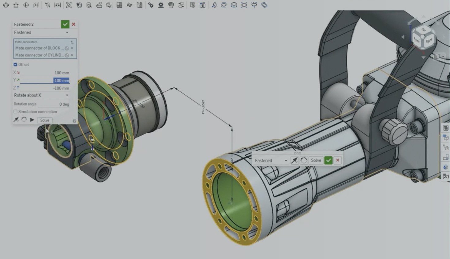 Onshape interface displaying a large jackhammer assembly