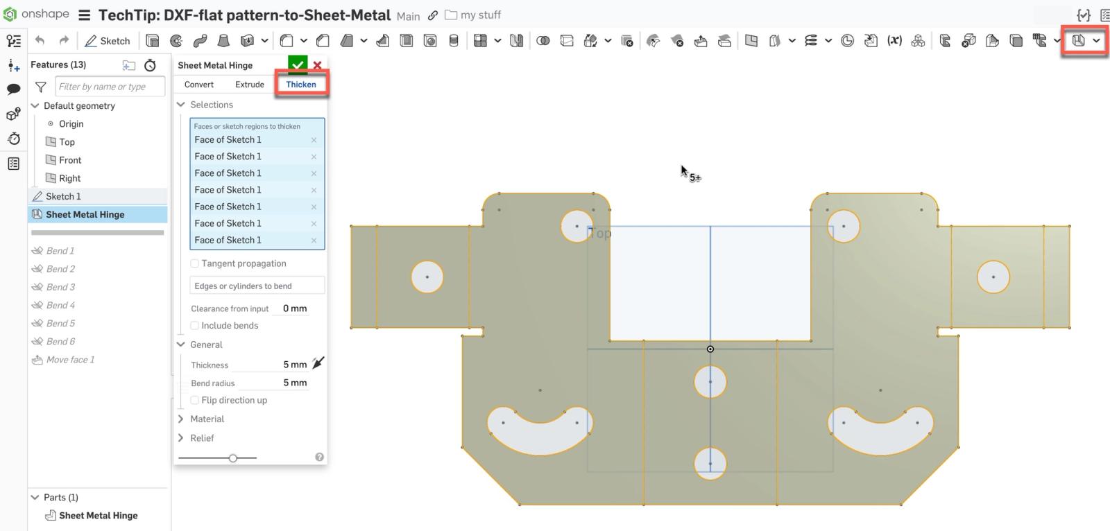 Sheet Metal Model with Thicken Option