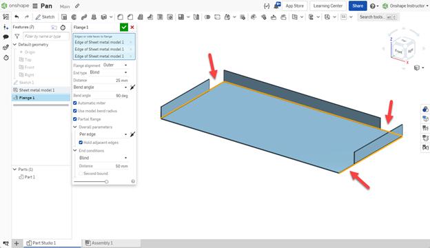 partial flange tools in onshape