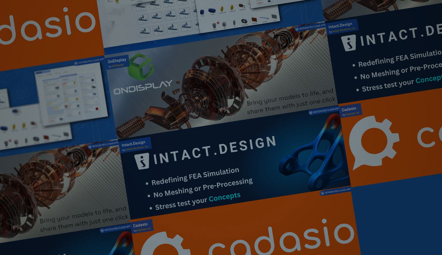 Illustration with an overlay of App Store logos for Intact, OnDisplay, and Cadasio.