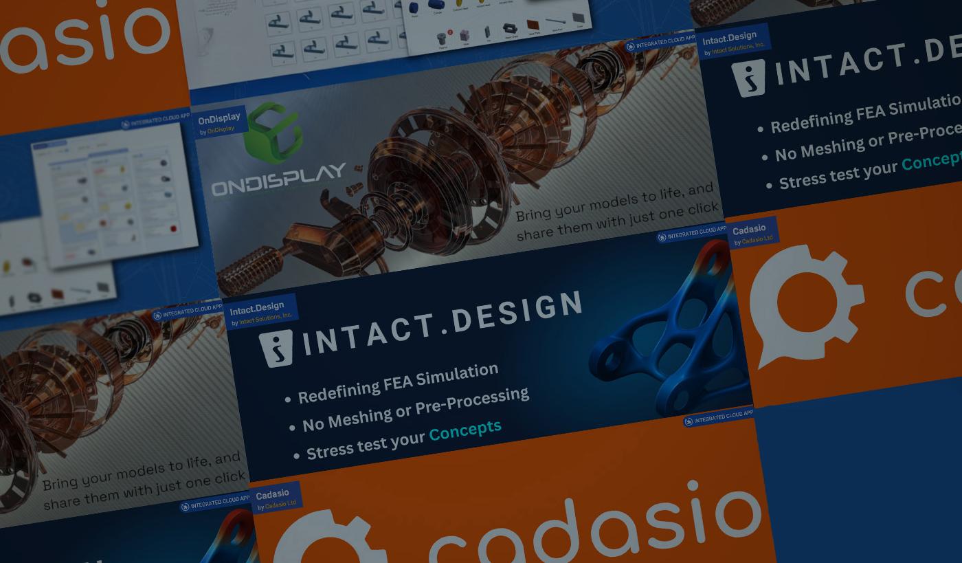 Illustration with an overlay of App Store logos for Intact, OnDisplay, and Cadasio.