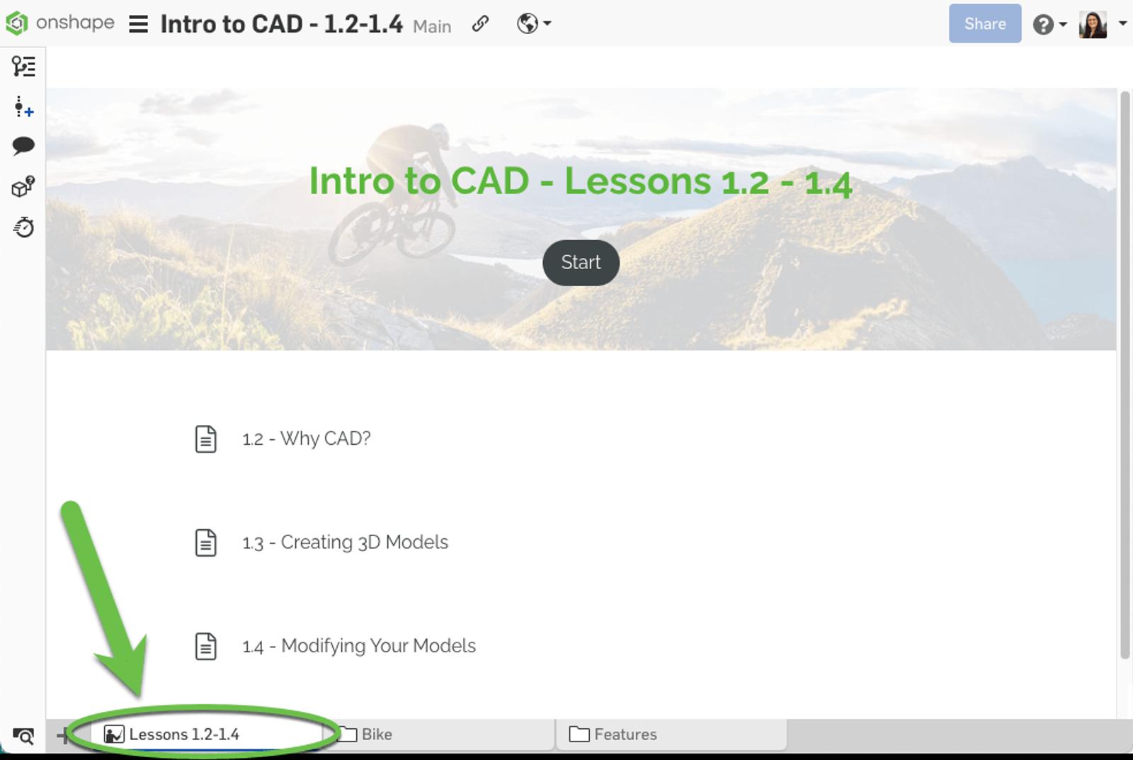 lessons in an Onshape Document