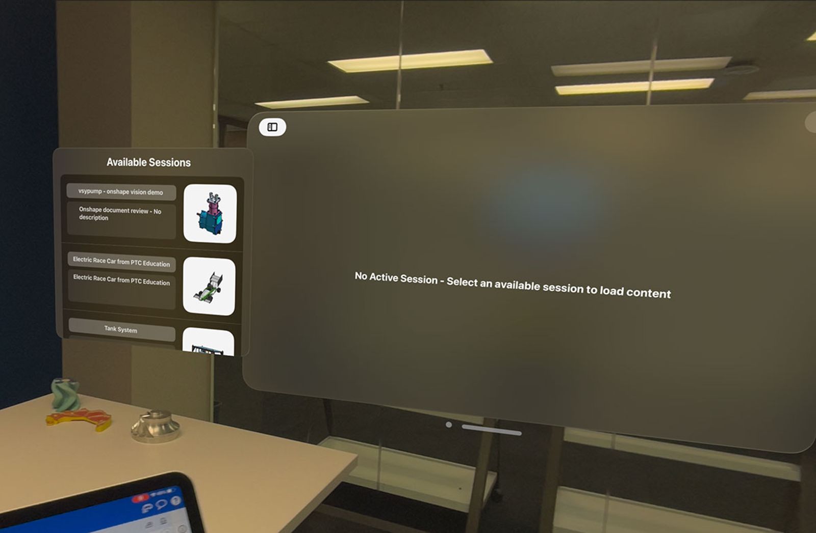 sessions window in Vision App