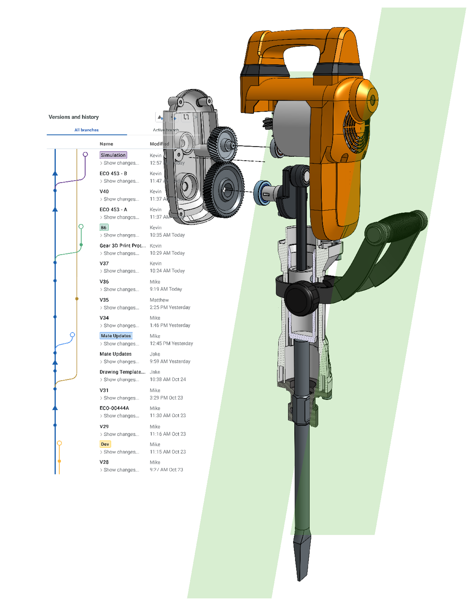 CAD-Modell neben der Onshape-Benutzeroberfläche verzweigen und zusammenführen