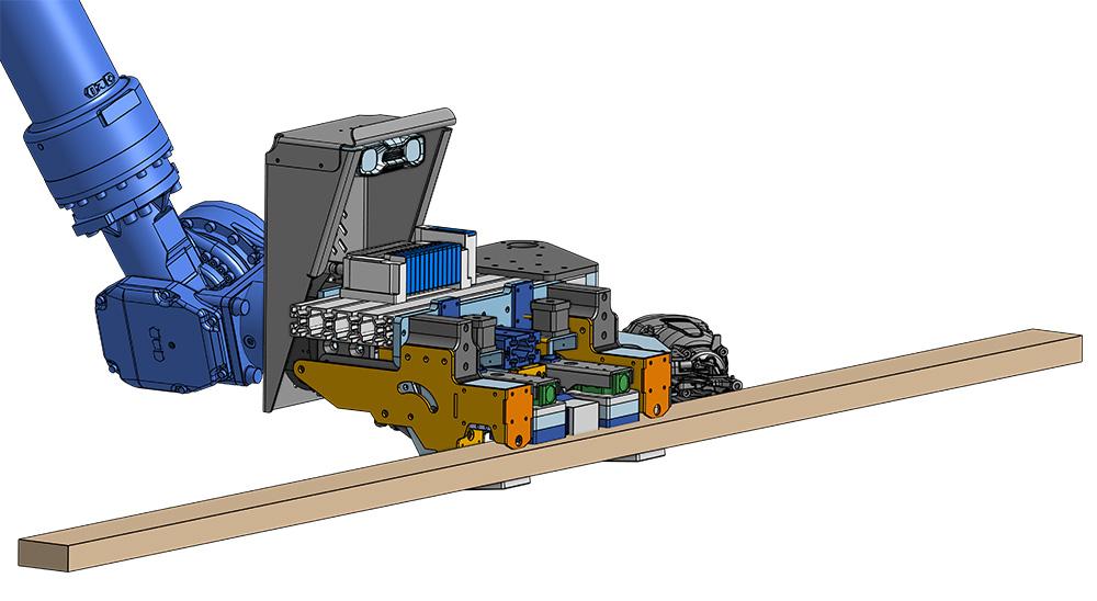 An Onshape CAD model of the robotic framing arm designed by Reframe Systems