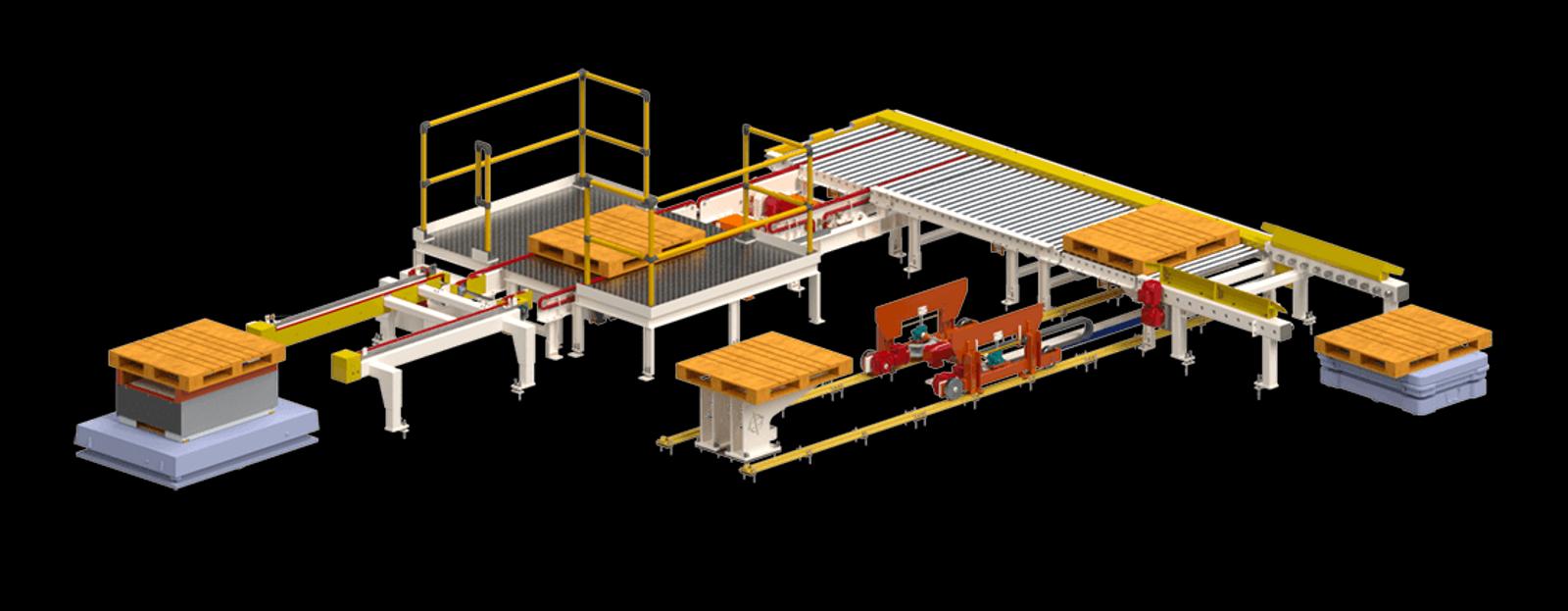Rendering of a material handling line in Onshape