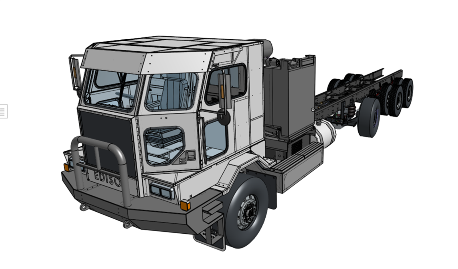 Onshape GUI showing a CAD model of a truck designed by Edison Motors.