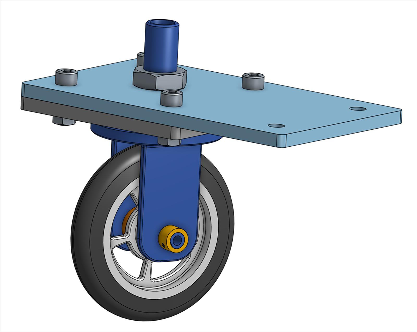 A 3D-modeled caster wheel created in Onshape in preparation for a student assignment.