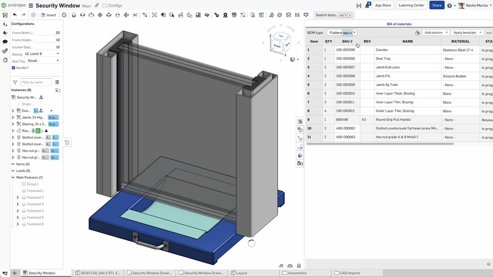 Bill of Materials for a model in Onshape