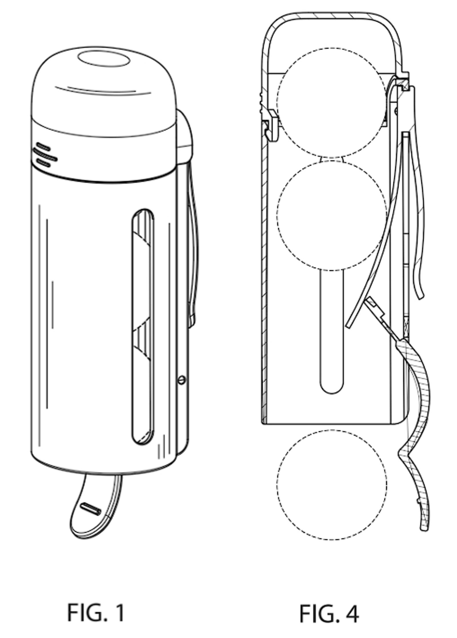 Drawing figures from Sam Holland's patented donut hole-der.