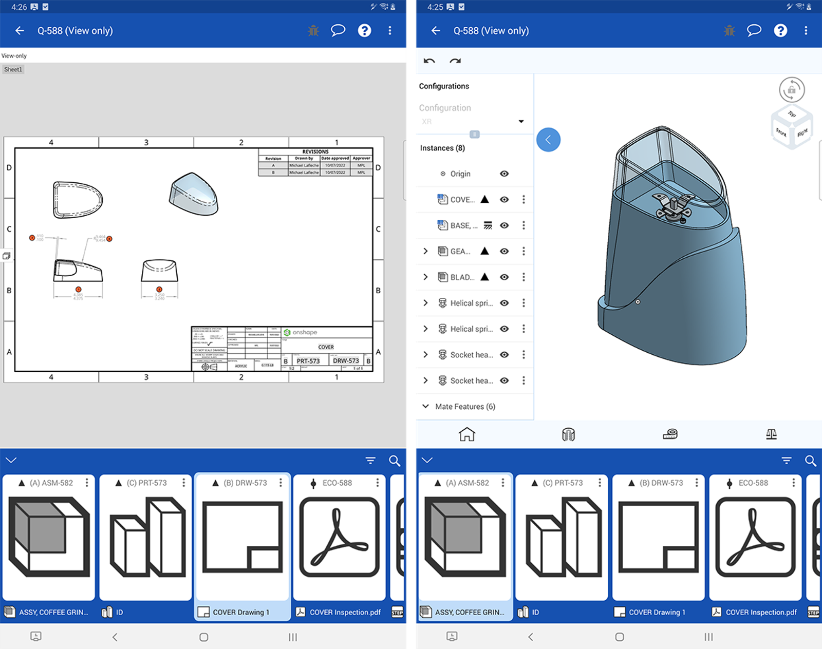 Onshape interface on Android