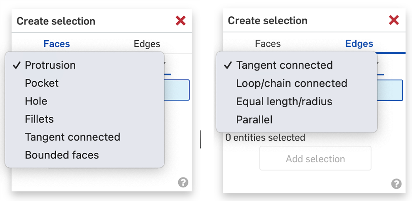 protrusion or tangent connected options