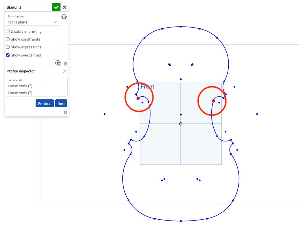 Identifying loose ends in a sketch in Onshape