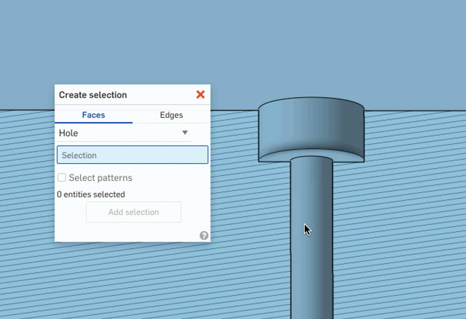 Select all the faces of a rounded hole.