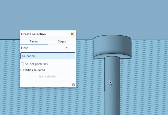 Select all the faces of a rounded hole.