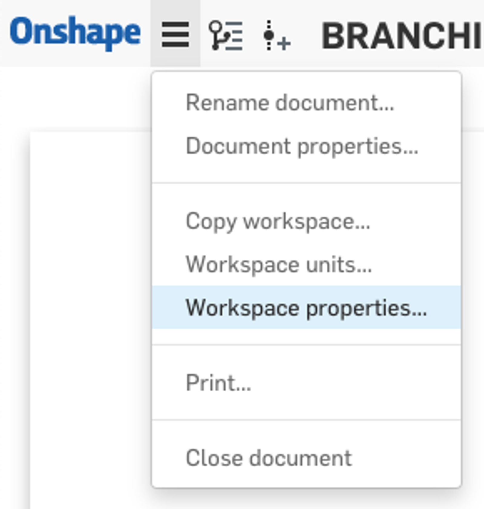 Screenshot showing where to navigate to modify part properties in Onshape.
