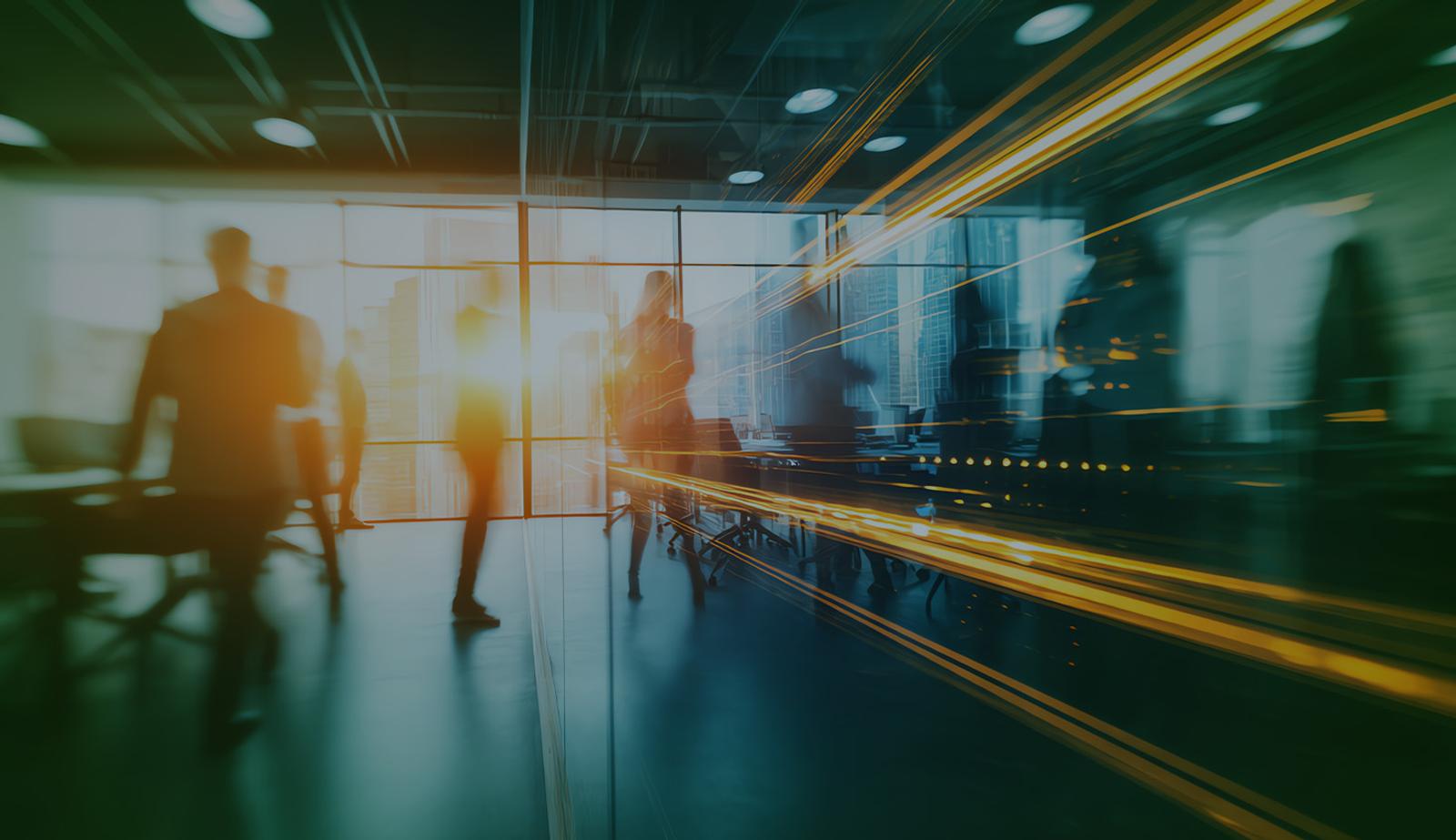 Stock image darkened by an overlay showing an office and light coming through the windows.