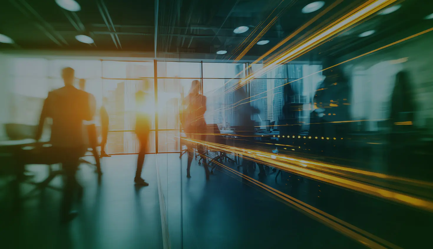 Stock image darkened by an overlay showing an office and light coming through the windows.