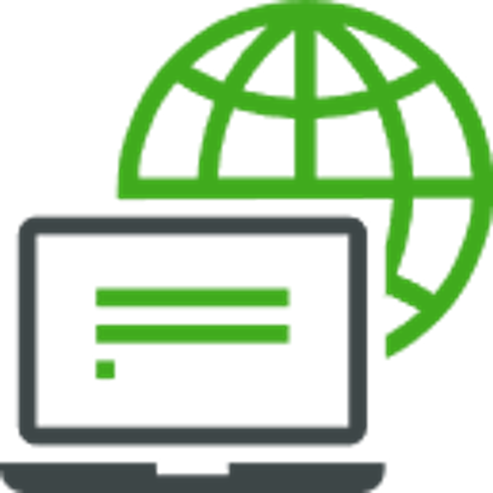 Icon showing a laptop and an orb illustrating global access.