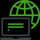 Icon showing a laptop and an orb illustrating global access.