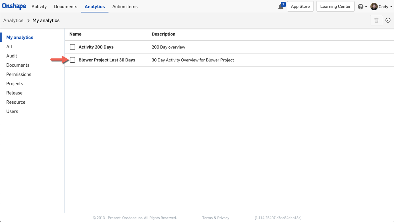 Saved Dashboard Onshape