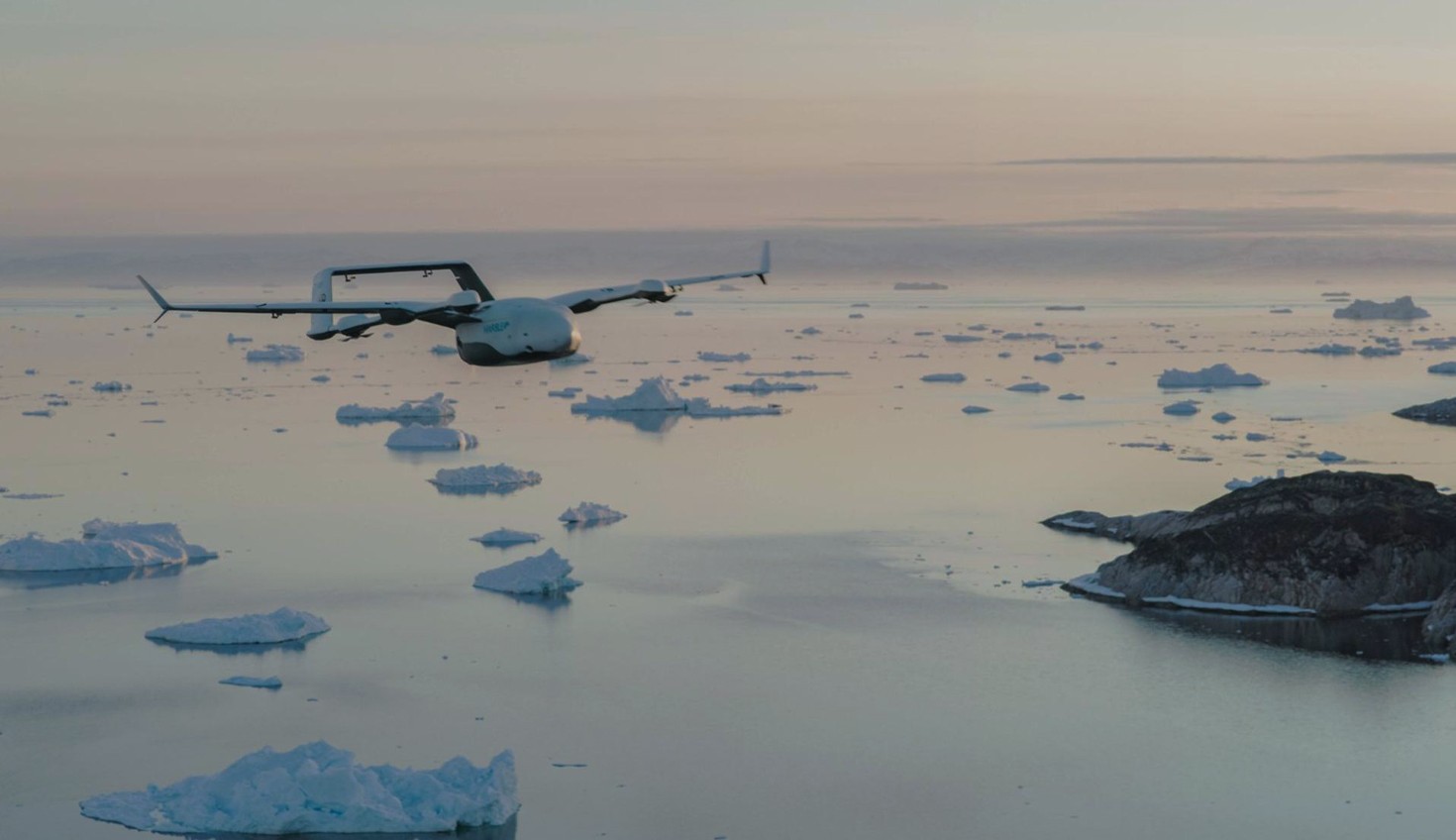A Marble drone flying over the Arctic.