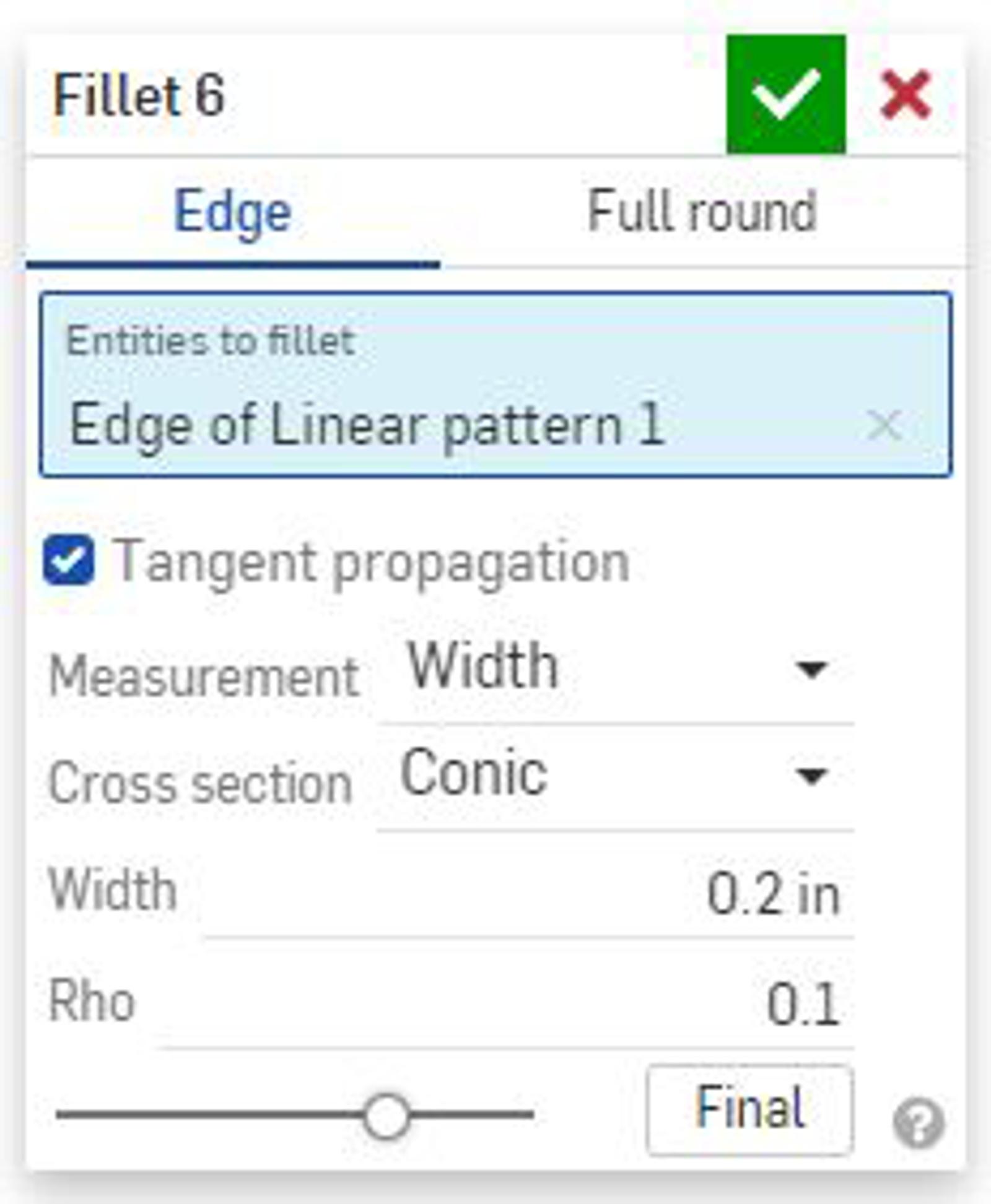 Conic Fillet Constant Width