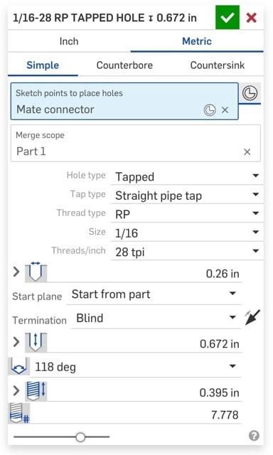 Screenshot showing Straight/Parallel Pipe Tap Threads option.