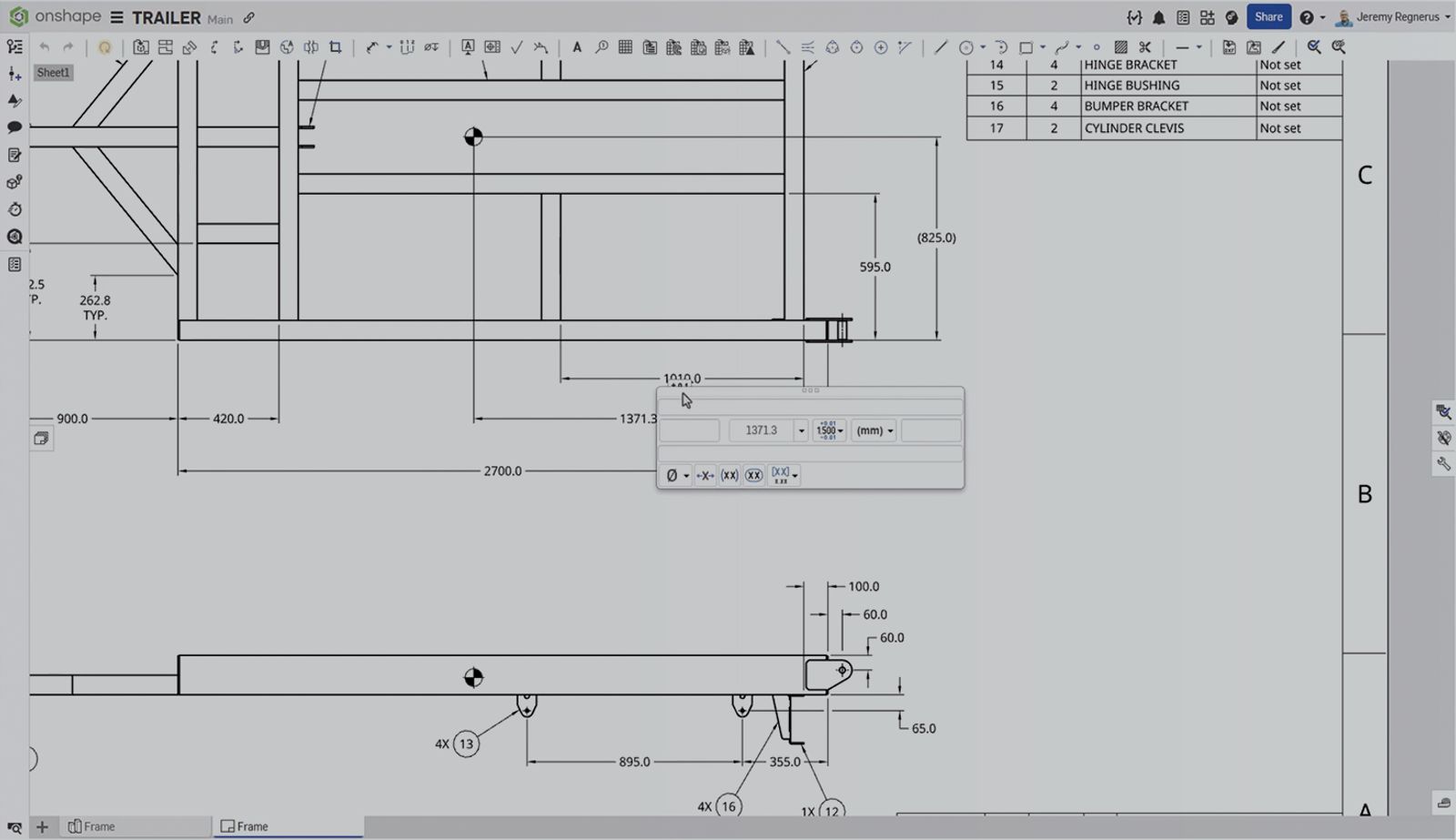 Onshape GUI with an overlay showing the new feature Persistent Center of Mass for Part Studio & Drawings.