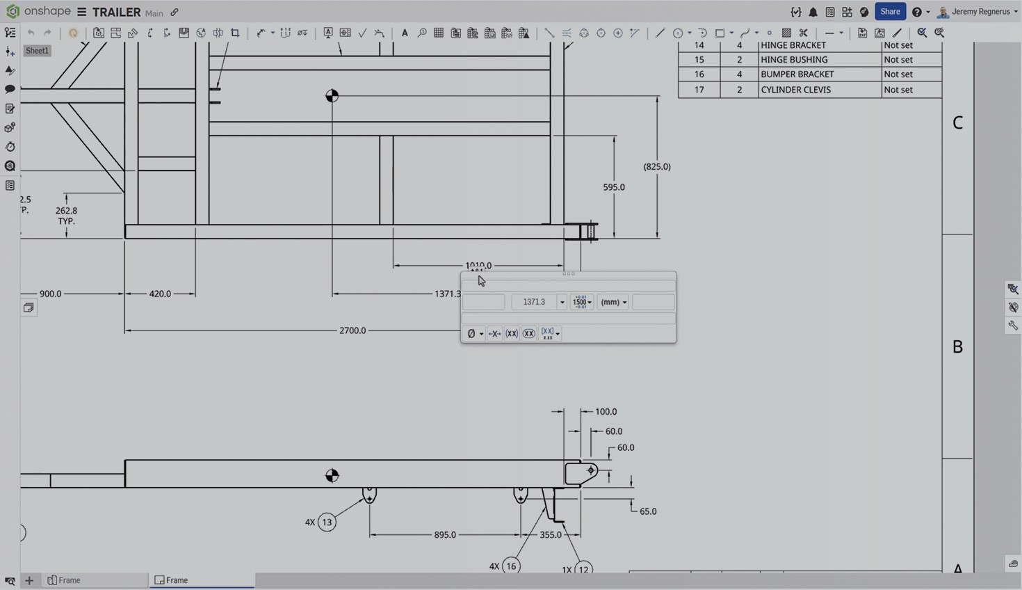 Onshape GUI with an overlay showing the new feature Persistent Center of Mass for Part Studio & Drawings.
